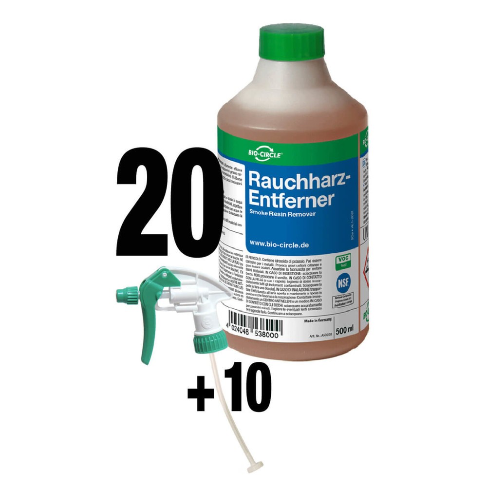 Produktabbildung Nr. 1: BIO-CIRCLE Rauchharz-Entferner Box, 20 HDPE-Flaschen à 500 ml + 10 Sprayer