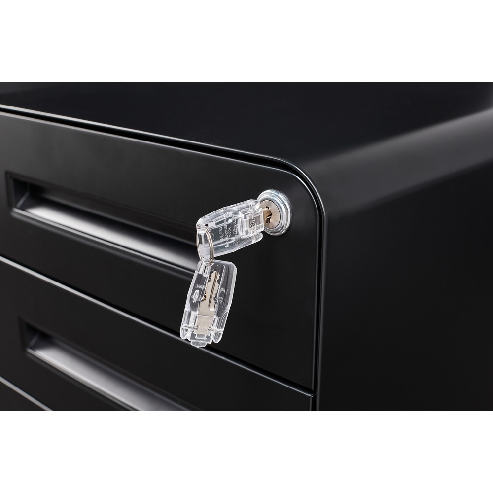 Produktabbildung Nr. 7: BISLEY Büromöbel-Set Easy Starter, elektrisch höhenverstellbarer Tisch 160 x 80 cm, schwarz, walnuss, Rollcontainer schwarz mit 1 Schublade + 1 Hängeregisterlade