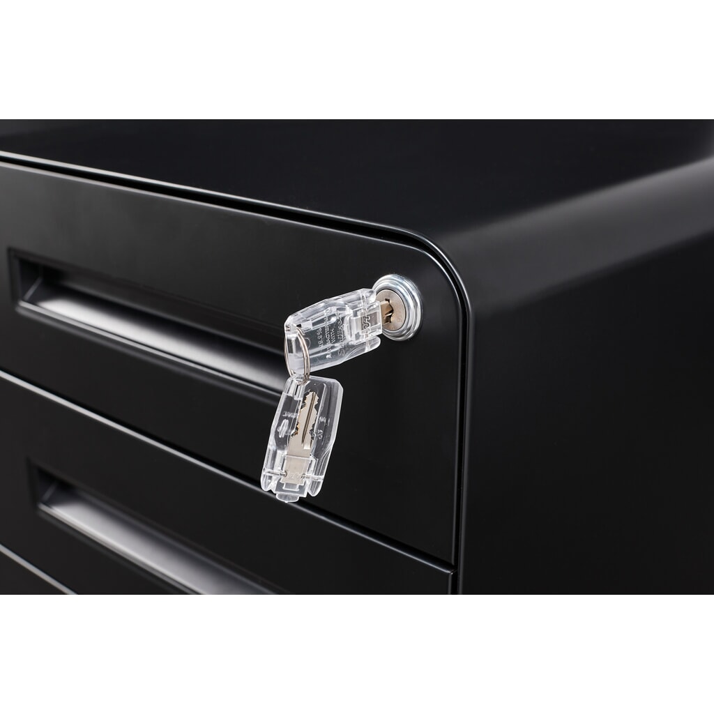 Produktabbildung Nr. 7: BISLEY Büromöbel-Set Easy Starter, elektrisch höhenverstellbarer Tisch 160 x 80 cm, schwarz, walnuss, Rollcontainer schwarz mit 1 Schublade + 1 Hängeregisterlade