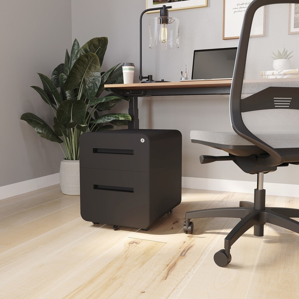 Produktabbildung Nr. 15: BISLEY Büromöbel-Set Easy Starter, elektrisch höhenverstellbarer Tisch 160 x 80 cm, schwarz, walnuss, Rollcontainer schwarz mit 1 Schublade + 1 Hängeregisterlade