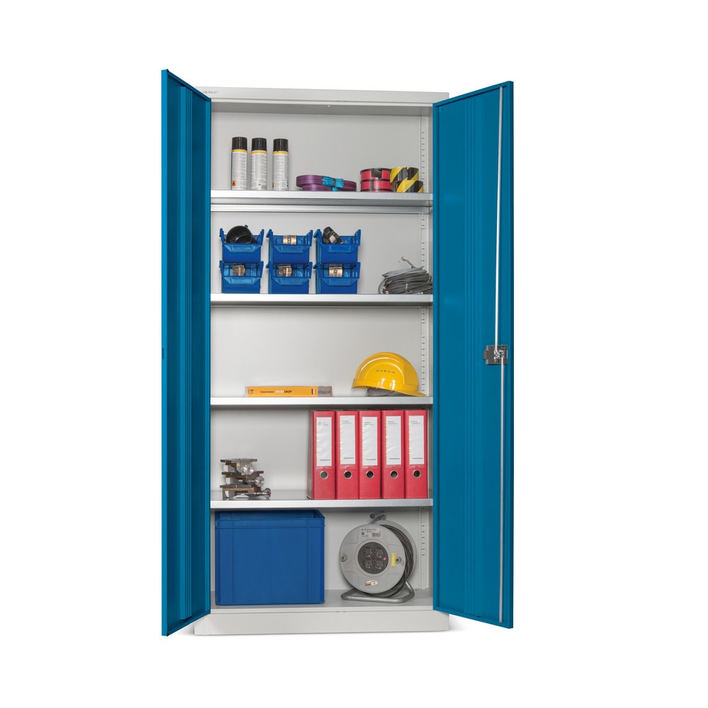 Produktabbildung: BISLEY Flügeltürschrank, HxBxT 1.806 x 914 x 400 mm, lichtgrau/blau, Böden lackiert
