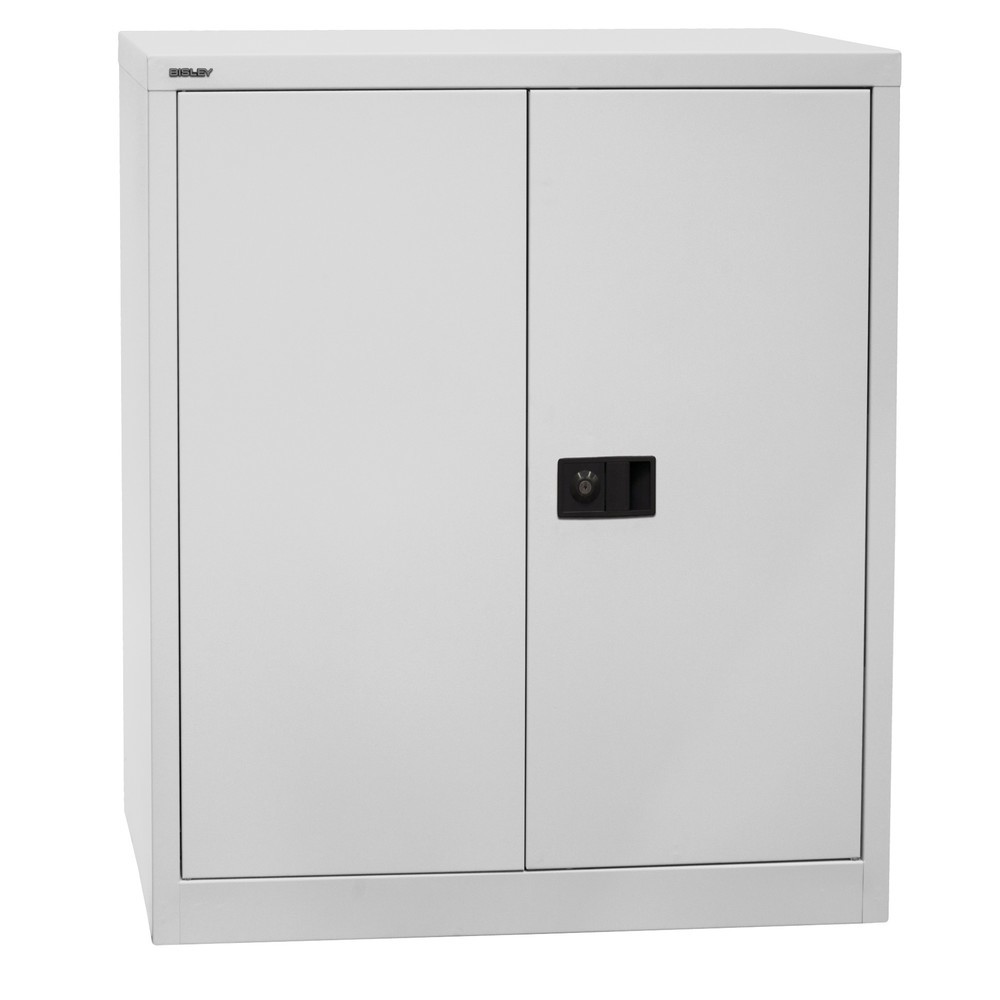 Produktabbildung: BISLEY Flügeltürschrank, Höhe 1.000 mm, BxT 914 x 400 mm, lichtgrau/blau, Böden verzinkt