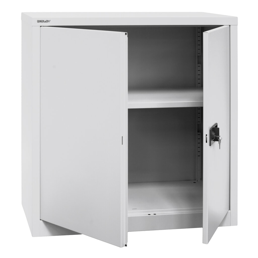 BISLEY Flügeltürschrank, Höhe 1.000 mm, BxT 914 x 400 mm, lichtgrau, Böden verzinkt Produktabbildung Nr. 3: BISLEY Flügeltürschrank, Höhe 1.000 mm, BxT 914 x 400 mm, lichtgrau, Böden verzinkt
