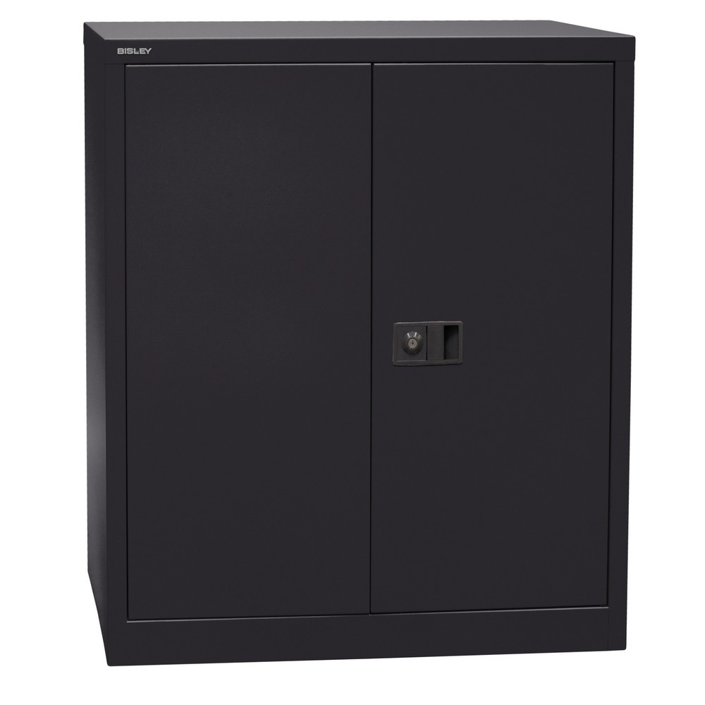 Produktabbildung: BISLEY Flügeltürschrank, Höhe 1.000 mm, BxT 914 x 400 mm, schwarz, Böden lackiert
