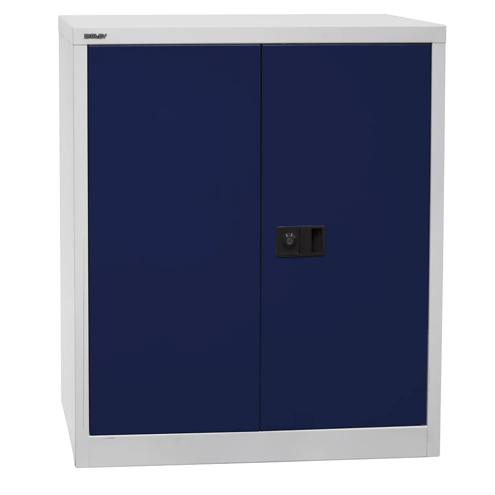 Produktabbildung Nr. 1: BISLEY Flügeltürschrank, Höhe 1.000 mm, BxT 914 x 400 mm, lichtgrau/blau, Böden verzinkt