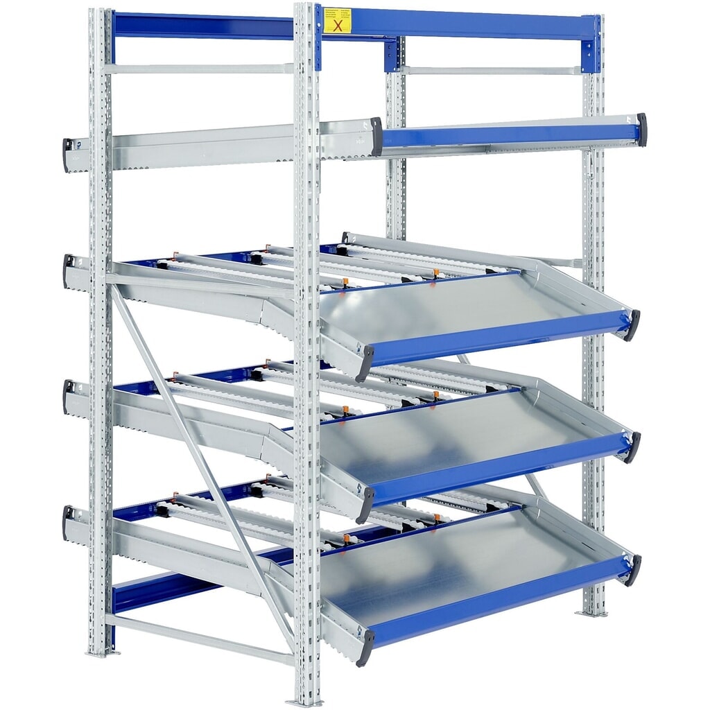 Produktabbildung: Bito Stückgut-Durchlaufregal-Komplettpaket, HxBxT 2.000 x 1.470 x 1.300 mm, statisch, Vorlaufebenen abgeknickt