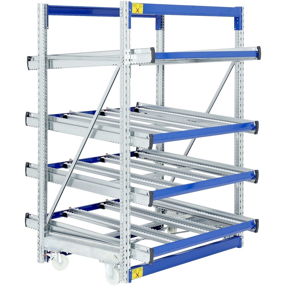 Produktabbildung: Bito Stückgut-Durchlaufregal-Komplettpaket, HxBxT 2.000 x 1.470 x 1.300 mm, verfahrbar, Vorlaufebenen gerade