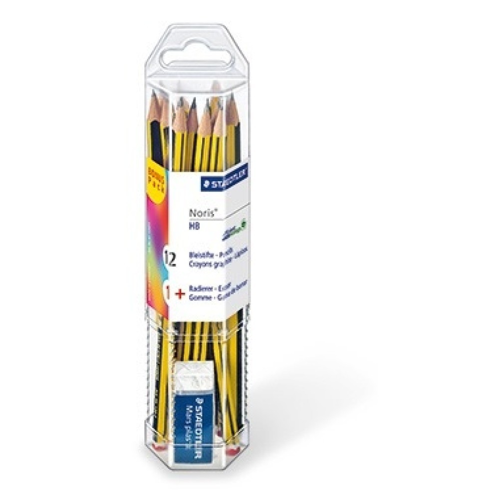 Produktabbildung: STAEDTLER Bleistift Noris 61 120 P1 HB ge/sw 12 St./Pack. +Radierer