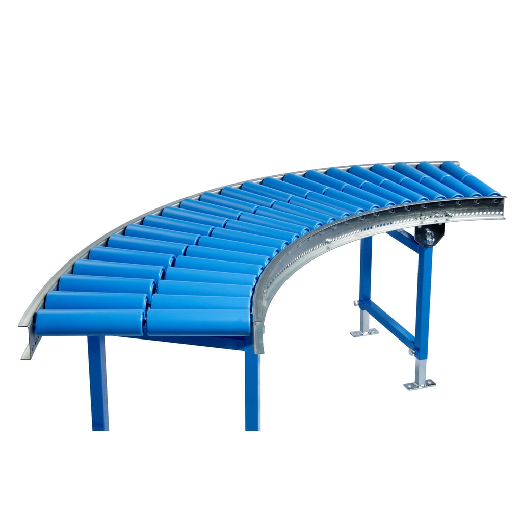 Produktabbildung: BLUME Leicht-Rollenbahn, 45˚ Kurve, Kunststoffrollen, Ø 50 mm, Bahnbreite 300 mm, Achsabstand 100 mm