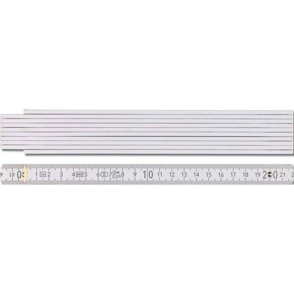 BMI Gliedermaßstab 9072, mm/cm EG III, Länge 2 m Breite 16 mm, Buche weiß Produktabbildung: BMI Gliedermaßstab 9072, mm/cm EG III, Länge 2 m Breite 16 mm, Buche weiß