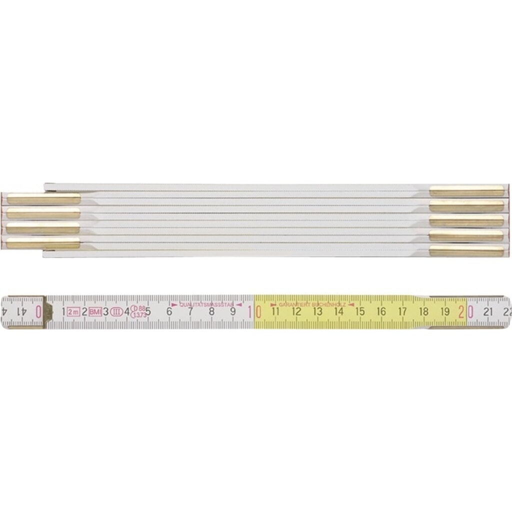 Produktabbildung: BMI Gliedermaßstab 9142, mm/cm EG III, Länge 2 m Breite 16 mm, Buche weiß-gelb