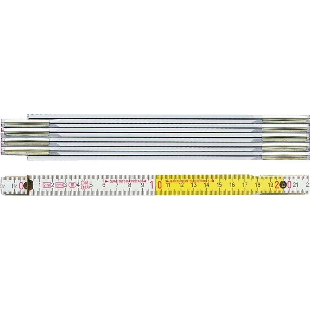 BMI Gliedermaßstab 9802, mm/cm EG III, Länge 2 m Breite 16 mm, Buche weiß-gelb Produktabbildung: BMI Gliedermaßstab 9802, mm/cm EG III, Länge 2 m Breite 16 mm, Buche weiß-gelb