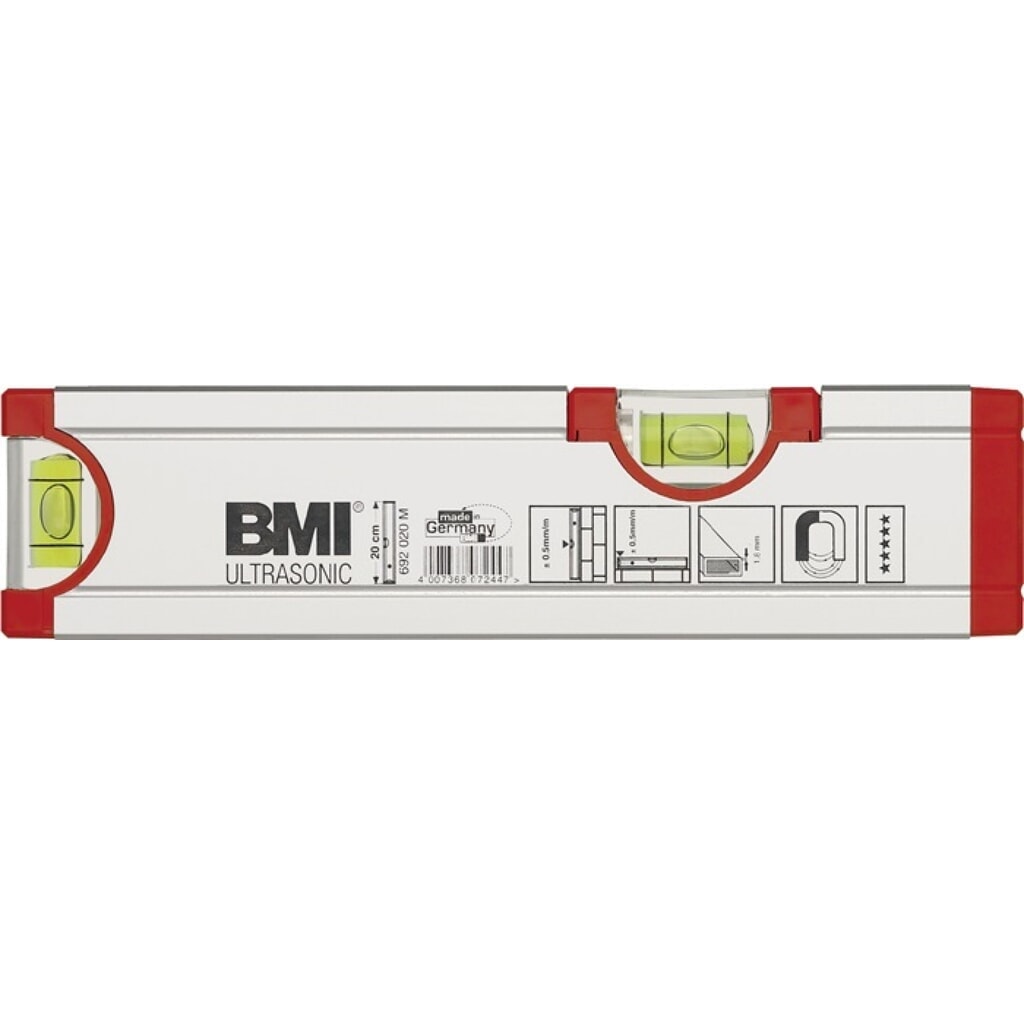 Produktabbildung: BMI Wasserwaage ULTRASONIC 20cm Alu.silber ± 0,5mm/m m.Magnet