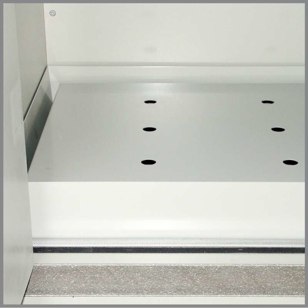 Bodenwanne mit Lochblecheinsatz für PRIORIT Sicherheitsschrank Typ 90, Stahlblech, BxT 513 x 472 mm Produktabbildung: Bodenwanne mit Lochblecheinsatz für PRIORIT Sicherheitsschrank Typ 90, Stahlblech, BxT 513 x 472 mm