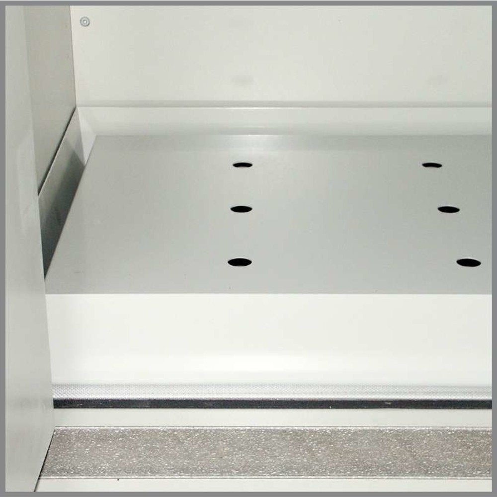 Produktabbildung: Bodenwanne mit Lochblecheinsatz für PRIORIT Sicherheitsschrank Typ 90, Stahlblech, BxT 1.113 x 472 mm