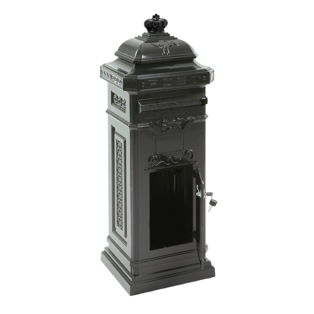 N° de l'image du produit 2 : Boîte aux lettres colonne avec clapet d’insertion, carrée, en aluminium coulé, vert
