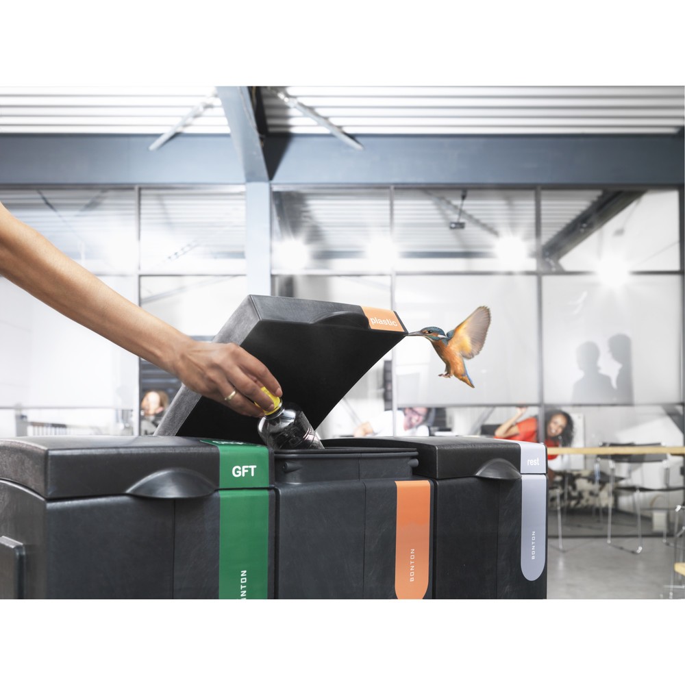 Produktabbildung Nr. 2: BON TON Original Abfallbehälter, aus 100 % recyceltem Polypropylen, 70 Liter, grau/orange