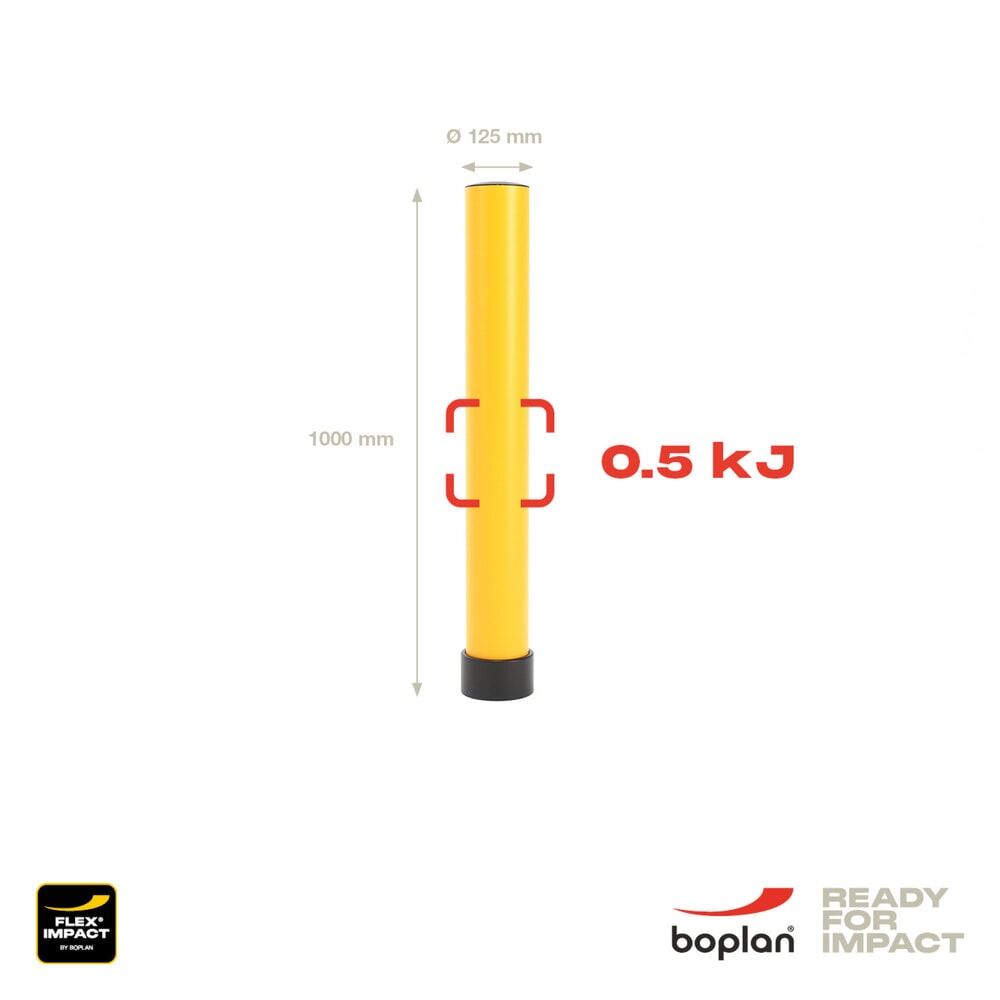 Produktabbildung Nr. 4: BOPLAN® Rammschutzpoller Flex Impact® BO125L EV für den Schutz von Ladestationen, Innen- und Außenbereich, Höhe 1.000 mm, Grundplatte zinkbeschichtet, gelb