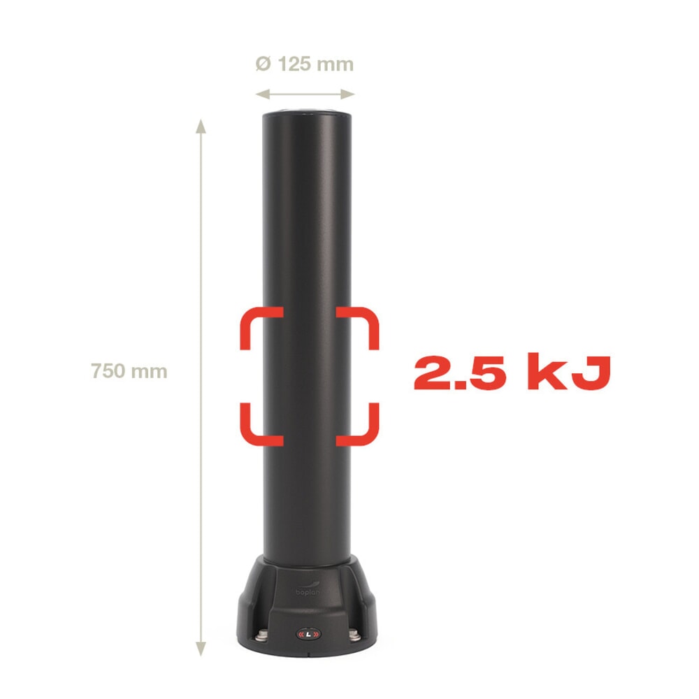 Produktabbildung Nr. 2: BOPLAN® Rammschutzpoller Flex Impact® BO125L, Innen- und Außenbereich, Höhe 750 mm, Grundplatte zinkbeschichtet, schwarz