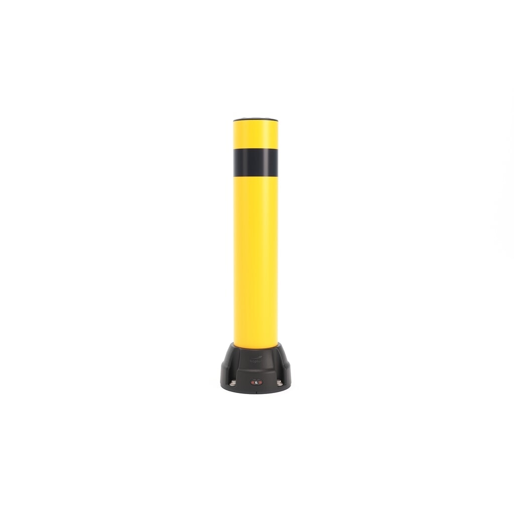 Produktabbildung: BOPLAN® Rammschutzpoller Flex Impact® BO125L, Innen- und Außenbereich, Höhe 750 mm, Grundplatte zinkbeschichtet, gelb / schwarz