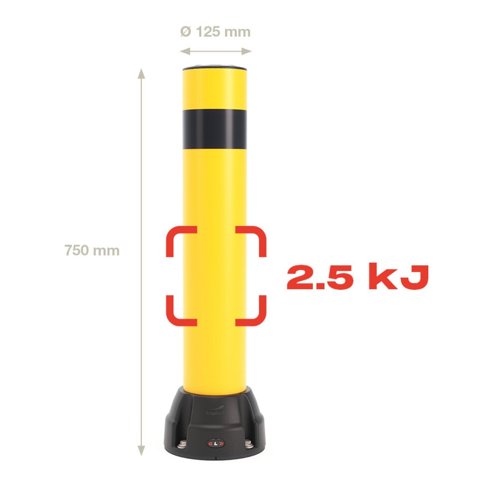 Produktabbildung Nr. 3: BOPLAN® Rammschutzpoller Flex Impact® BO125L, Innen- und Außenbereich, Höhe 750 mm, Grundplatte zinkbeschichtet, gelb / schwarz