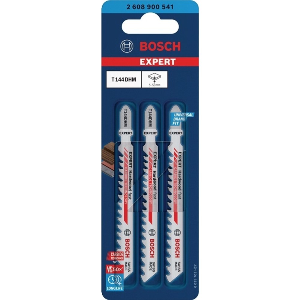 Produktabbildung Nr. 2: BOSCH Stichsägeblatt Hardwood Fast T 144 DHM, Zahnteilung 4-5,2 mm, Gesamtlänge 100 mm, 3 Stück / Karte