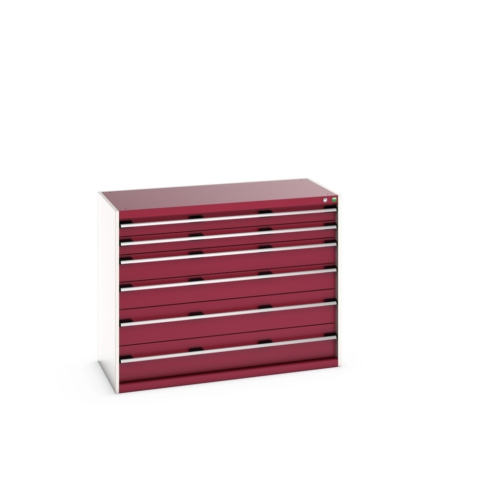 Product image: bott cubio drawer cabinet, drawers 2 x 100 + 2 x 150 x 2 x 200 mm, capacity 75 kg each, width 1300 mm, purple red