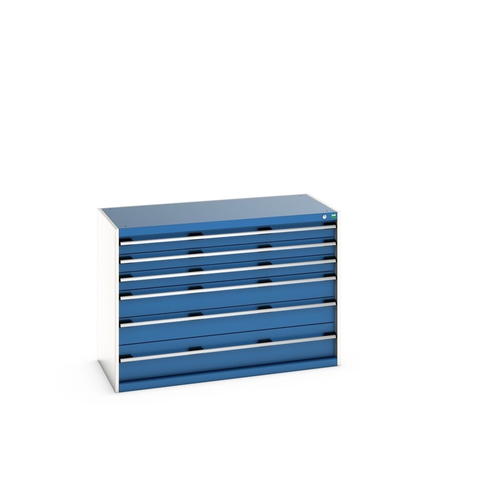 Product image: bott cubio drawer cabinet, drawers 3x100 + 2x150 + 1x200 mm, capacity 200 kg each, width 1,300 mm, gentian blue