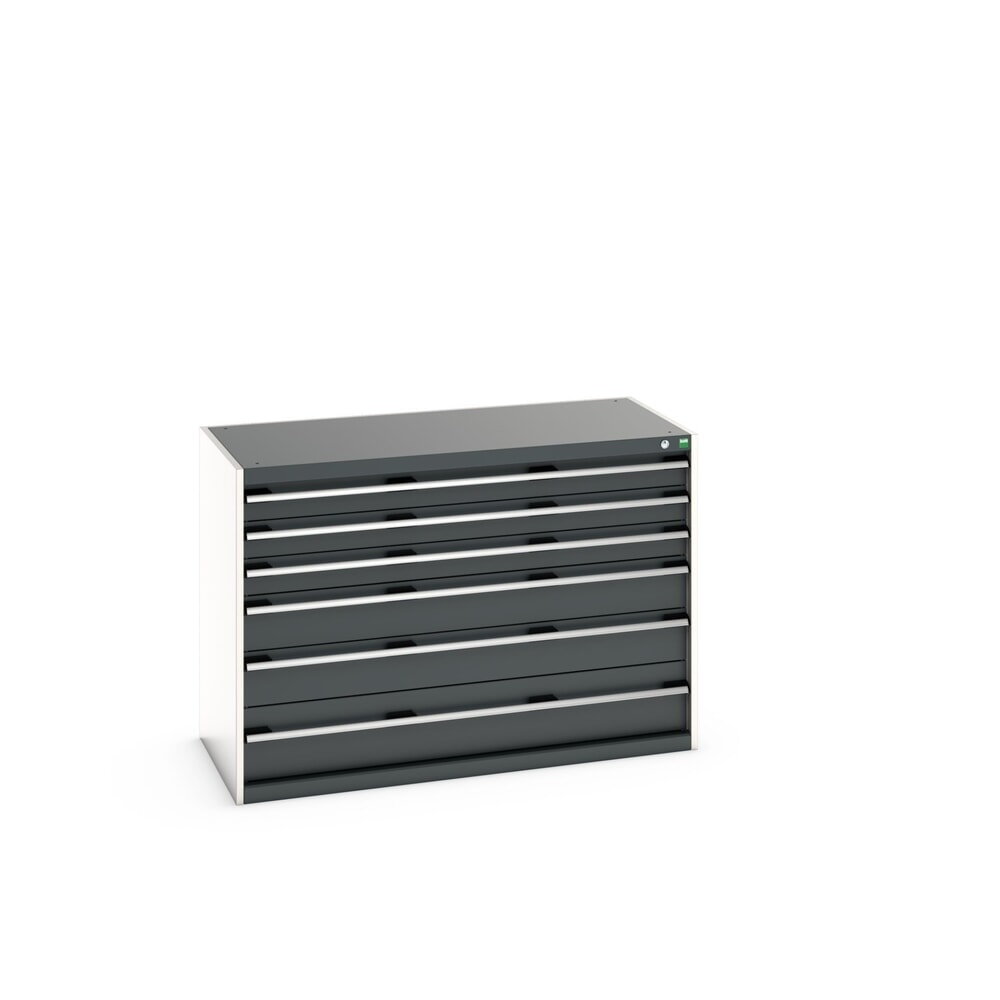 Product image: bott cubio drawer cabinet, drawers 3 x 100 + 2 x 150 + 1 x 200 mm, capacity 200 kg each, width 1300 mm, anthracite grey