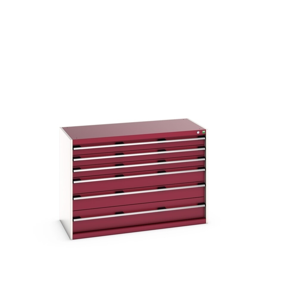 Product image: bott cubio drawer cabinet, drawers 3 x 100 + 2 x 150 + 1 x 200 mm, capacity 200 kg each, width 1300 mm, purple red