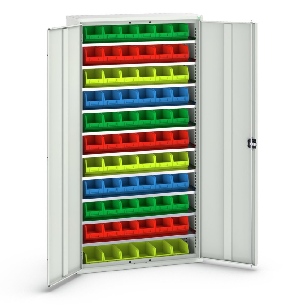 Illustration du produit: bott Armoire à bacs verso, avec 10 tablettes et 66 bacs à bec, lxPxH : 1 050 x 350 x 2 000 mm