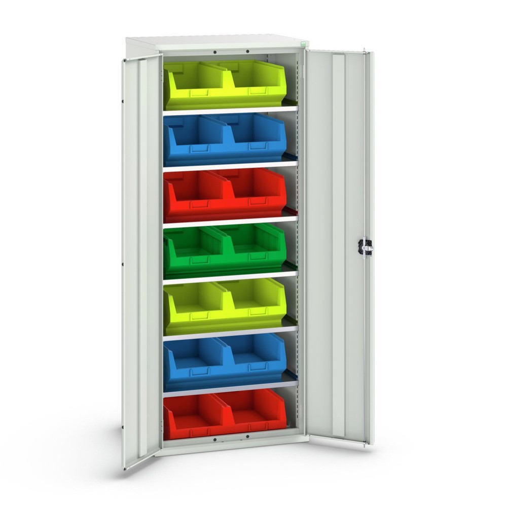 Illustration du produit: bott Armoire à bacs verso, avec 6 tablettes et 14 bacs à bec, lxPxH : 800 x 550 x 2 000 mm