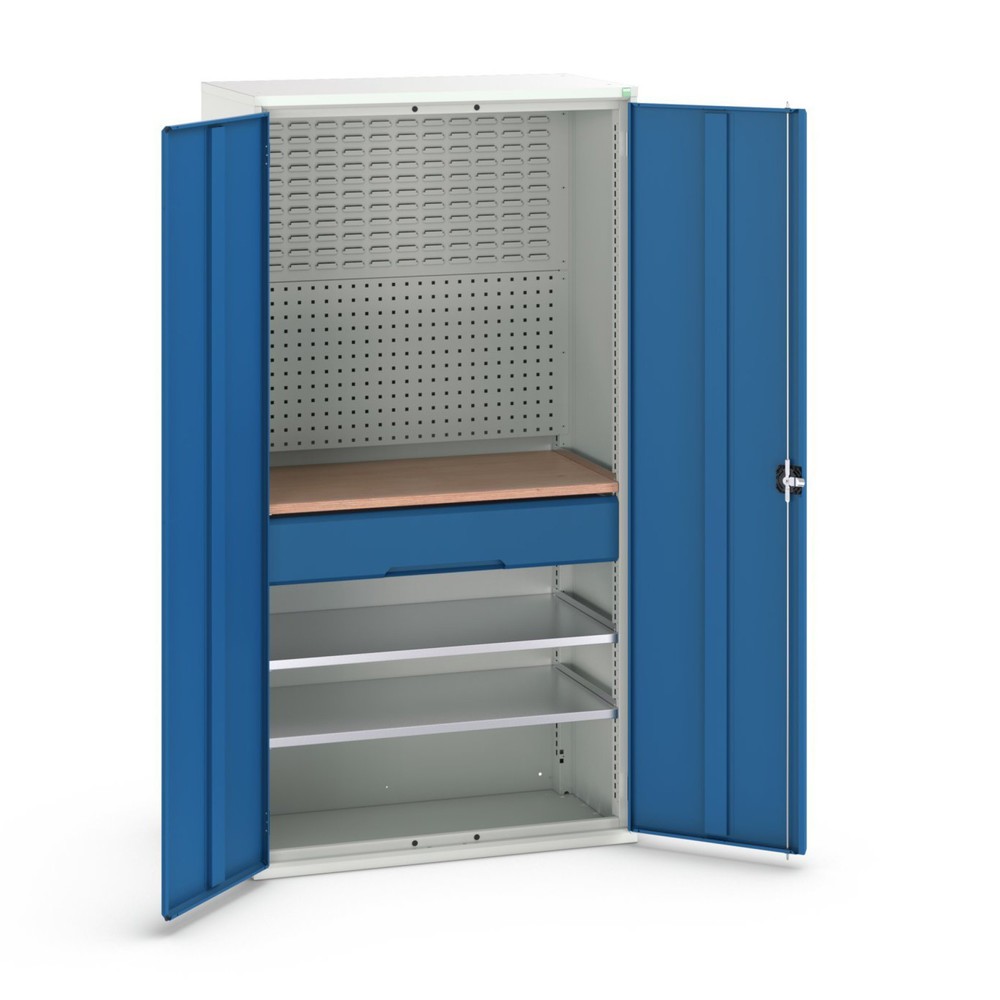 N° de l'image du produit 1 : bott Armoire à portes battantes verso avec 1 tiroir, avec 2 tablettes et paroi arrière, lxPxH : 1 050 x 550 x 2 000 mm