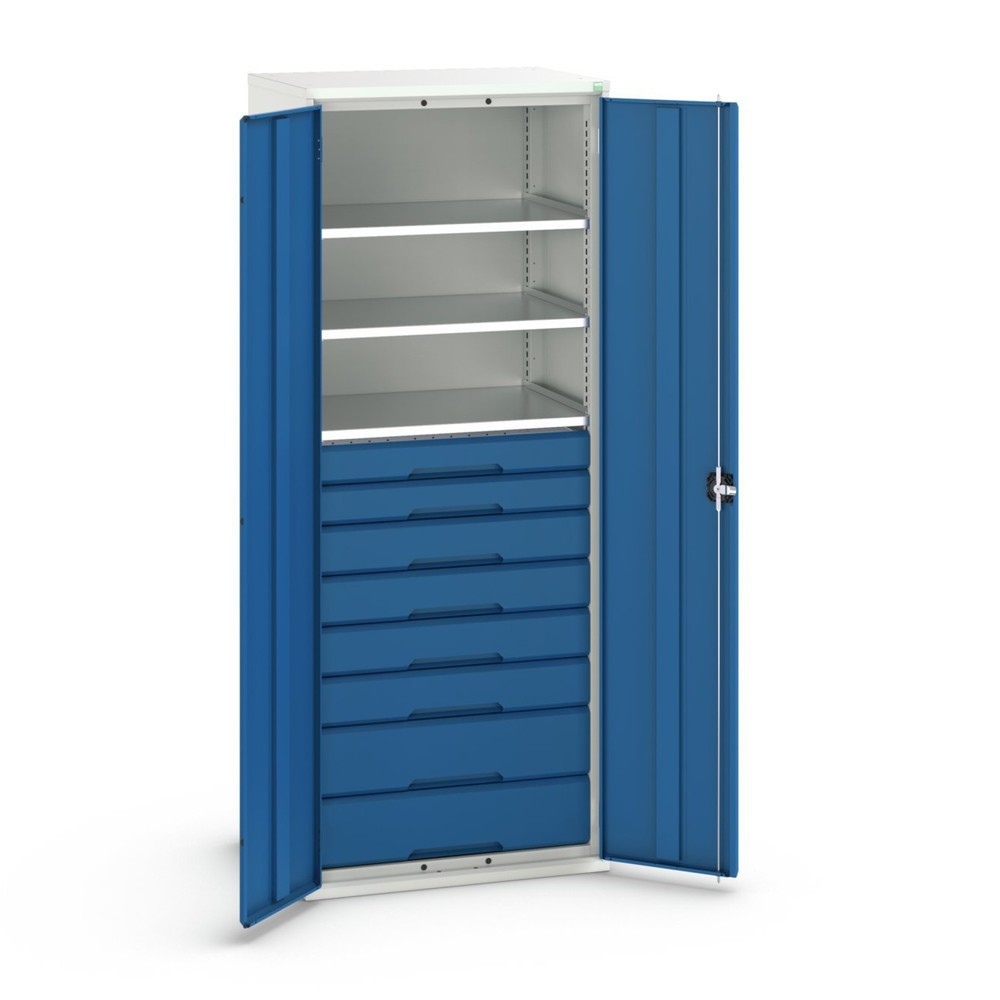 Illustration du produit: bott Armoire à portes battantes avec tiroirs verso, avec 3 tablettes et 8 tiroirs, lxPxH : 800 x 550 x 2 000 mm