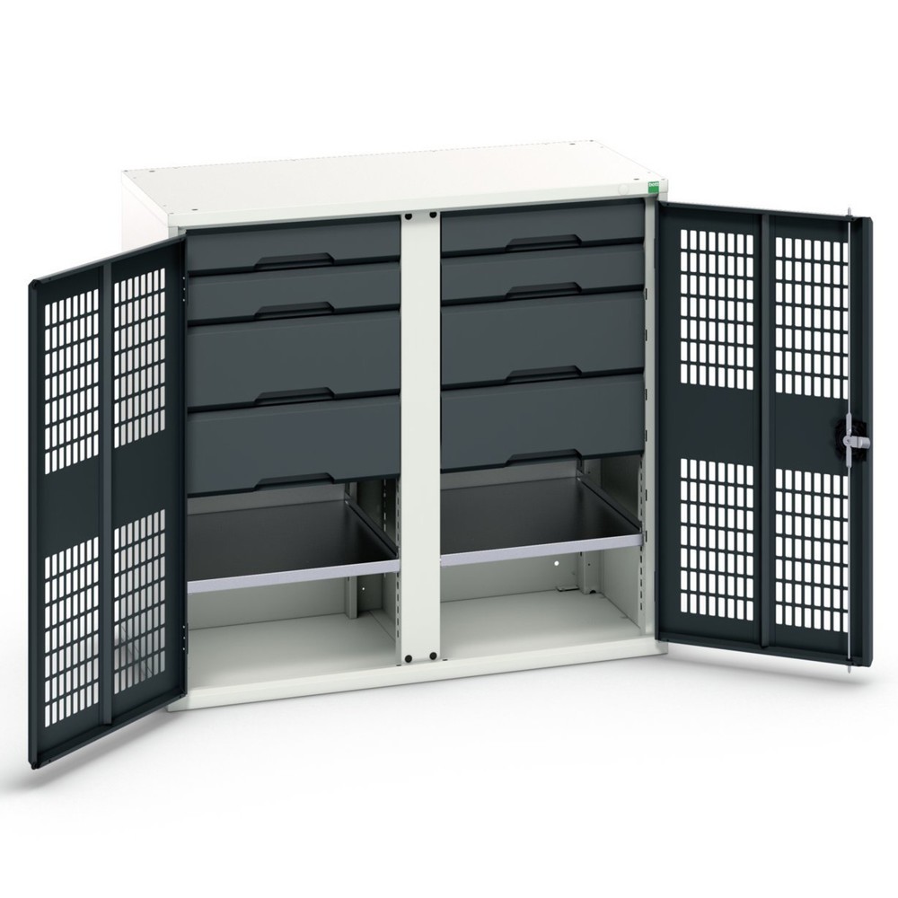 N° de l'image du produit 1 : bott verso Armoire-penderie avec ventilation, avec 2 tablettes, 8 tiroirs, paroi de séparation, lxPxH : 1050 x 550 x 1 000 mm