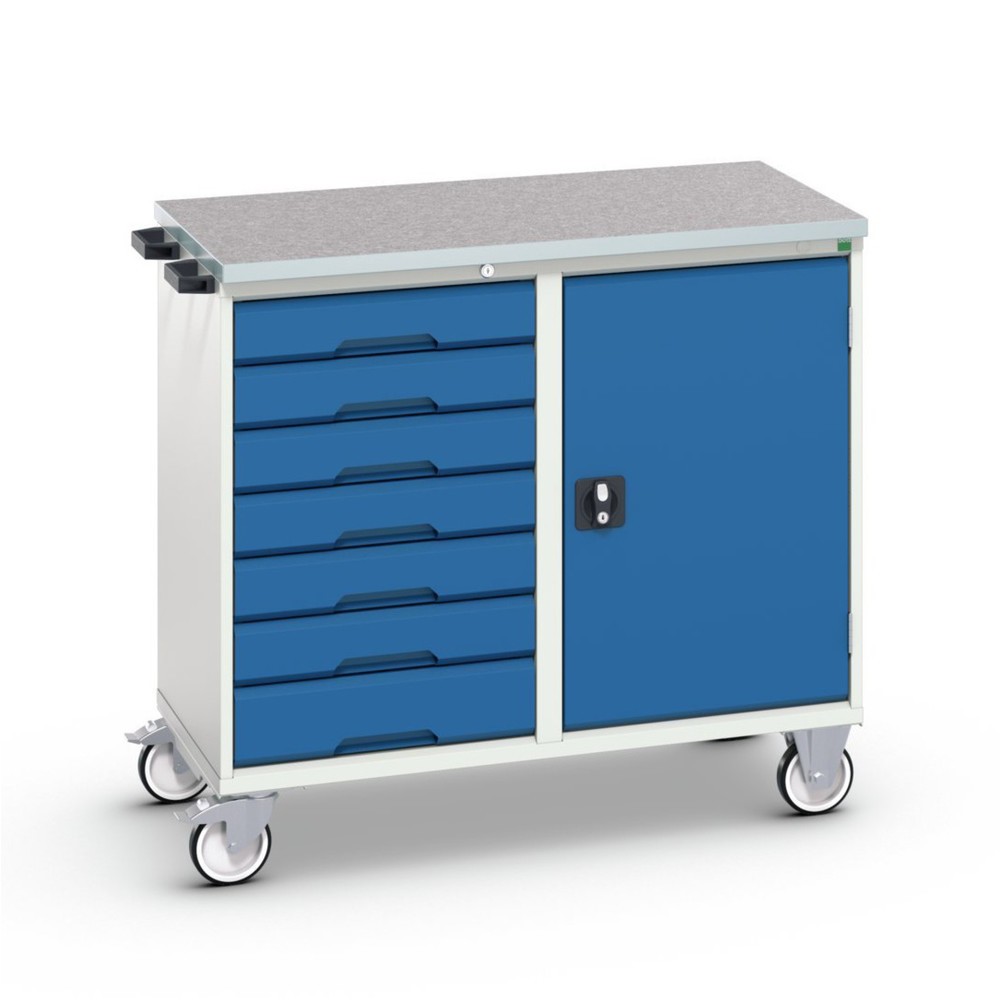 Product image: bott verso assembly trolley with 7 drawers, door and linoleum top, WxDxH: 1050 x 600 x 980 mm
