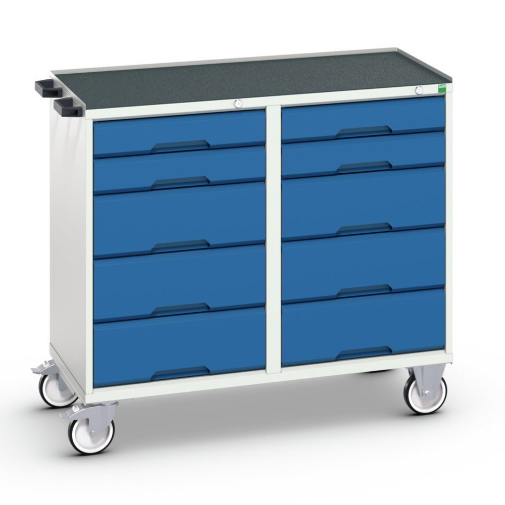 Illustration du produit: bott Chariot de montage verso, avec 10 tiroirs et rebord anti-chutes, lxPxH : 1 050 x 550 x 965 mm