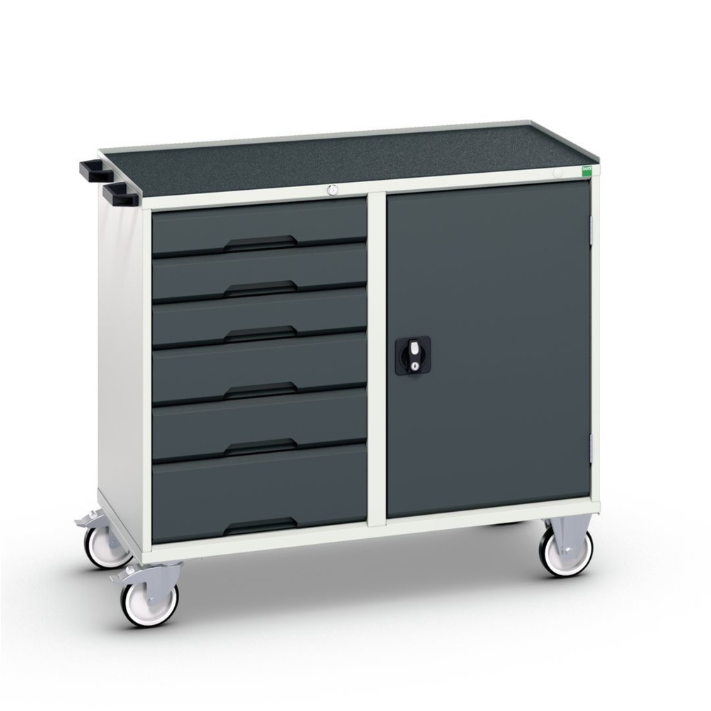 Illustration du produit: bott Chariot de montage verso, avec 6 tiroirs, porte et rebord anti-chutes, lxPxH : 1 050 x 550 x 965 mm