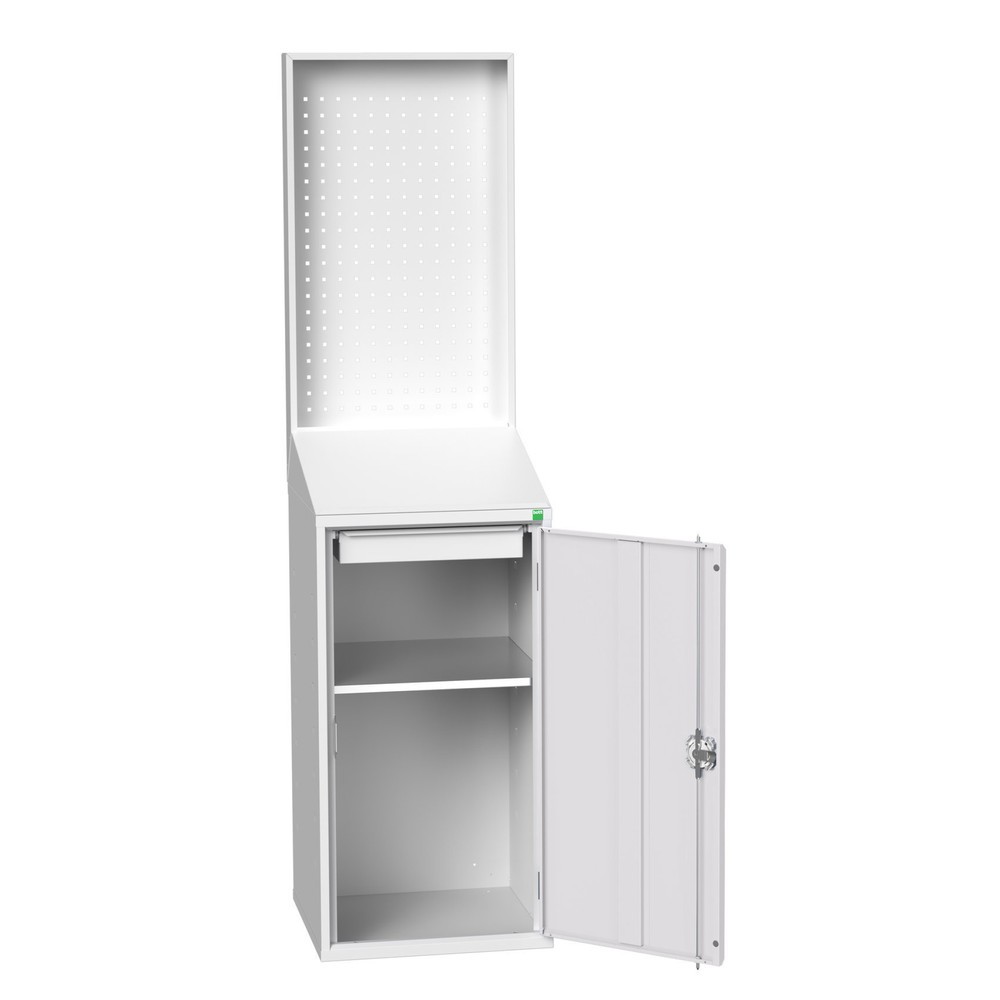 Product image: bott verso Economy desk with perforated rear panel, with 1 shelf, 1 drawer, WxDxH: 525 x 550 x 2000 mm