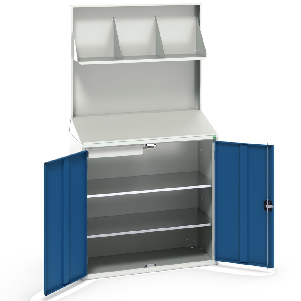 Product image no. 1: bott verso Economy desk with smooth rear panel, 2 shelves, 1 drawer, file storage, WxDxH: 1050 x 550 x 2000 mm