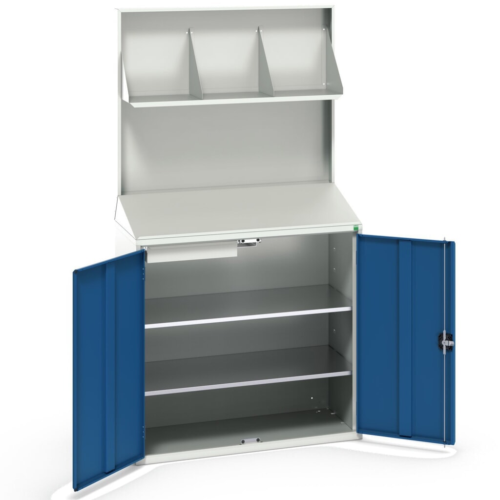 Produktabbildung Nr. 1: bott verso Economy Pult mit glatter Rückwand, 2 Fachböden, 1 Schublade, Ordnerablage, BxTxH: 1050 x550 x 2000 mm