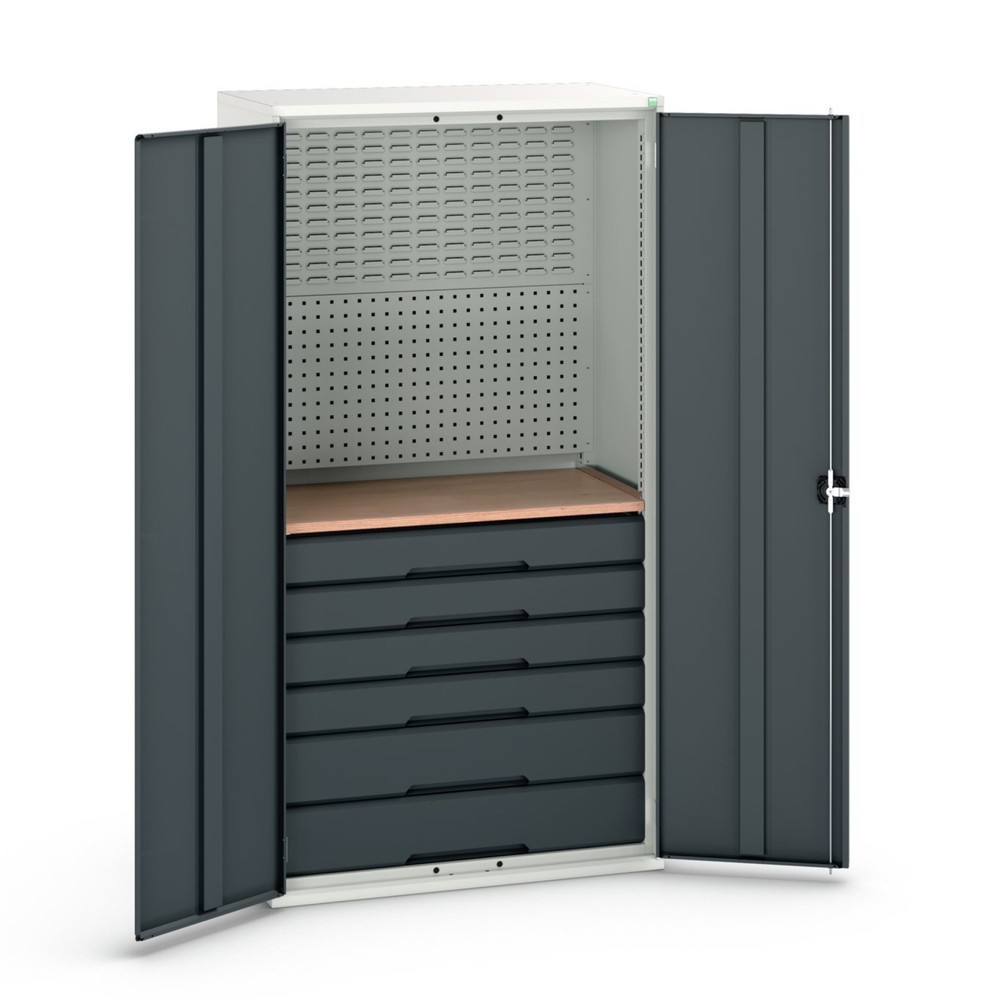 Produktabbildung: bott verso Flügeltürschrank mit 6 Schubladen, mit Rückwand und Arbeitsplatte, BxTxH: 1050 x550 x 2000 mm