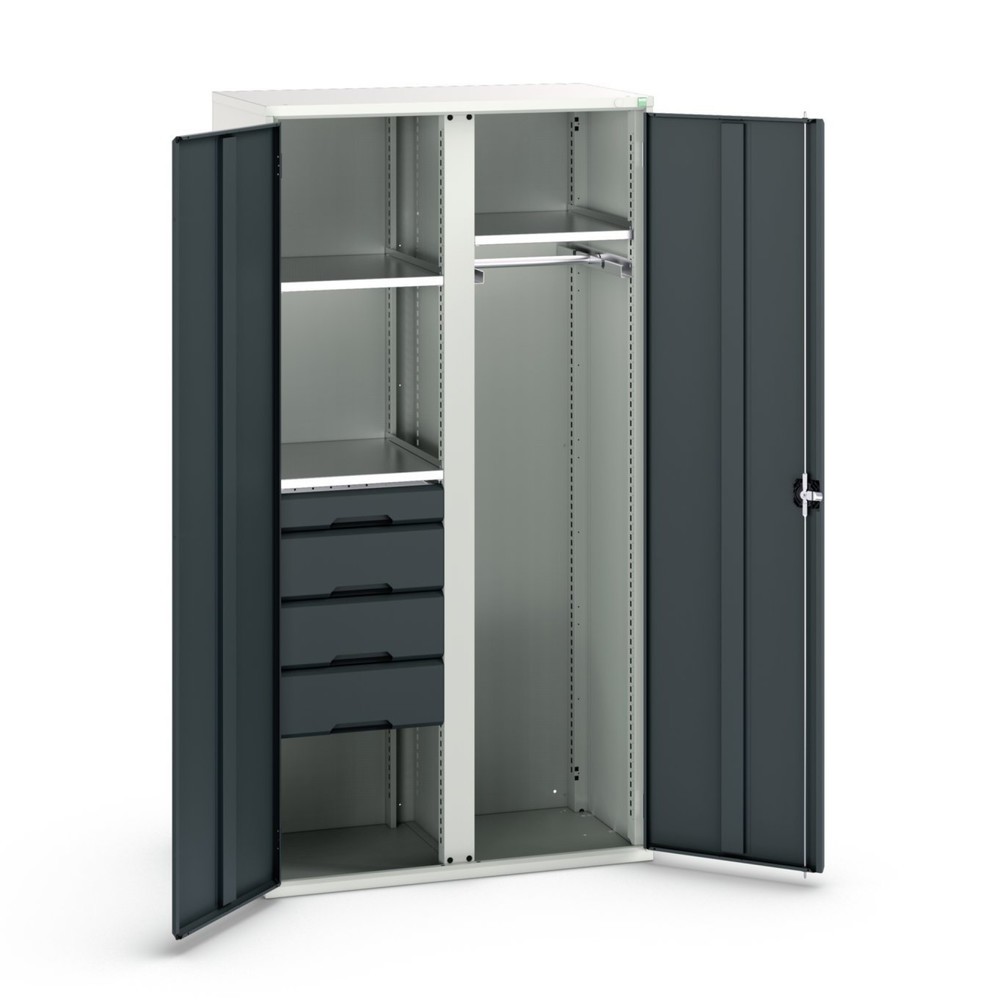 Product image: bott verso hinged door cabinet with 4 drawers, with 3 shelves and 1 clothes rail, WxDxH: 1050 x 550 x 2000 mm