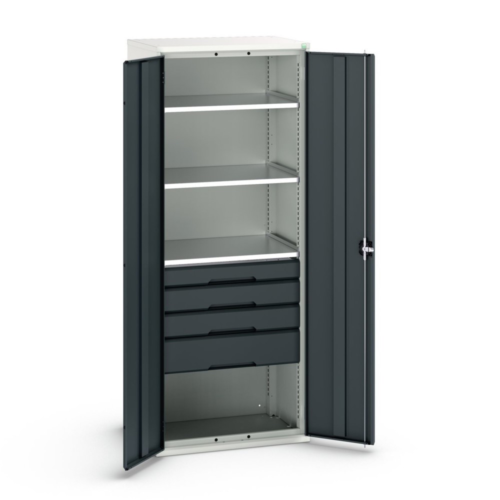 Product image no. 1: bott verso hinged door cabinet with drawers, with 3 shelves and 4 drawers, WxDxH: 800 x 550 x 2000 mm