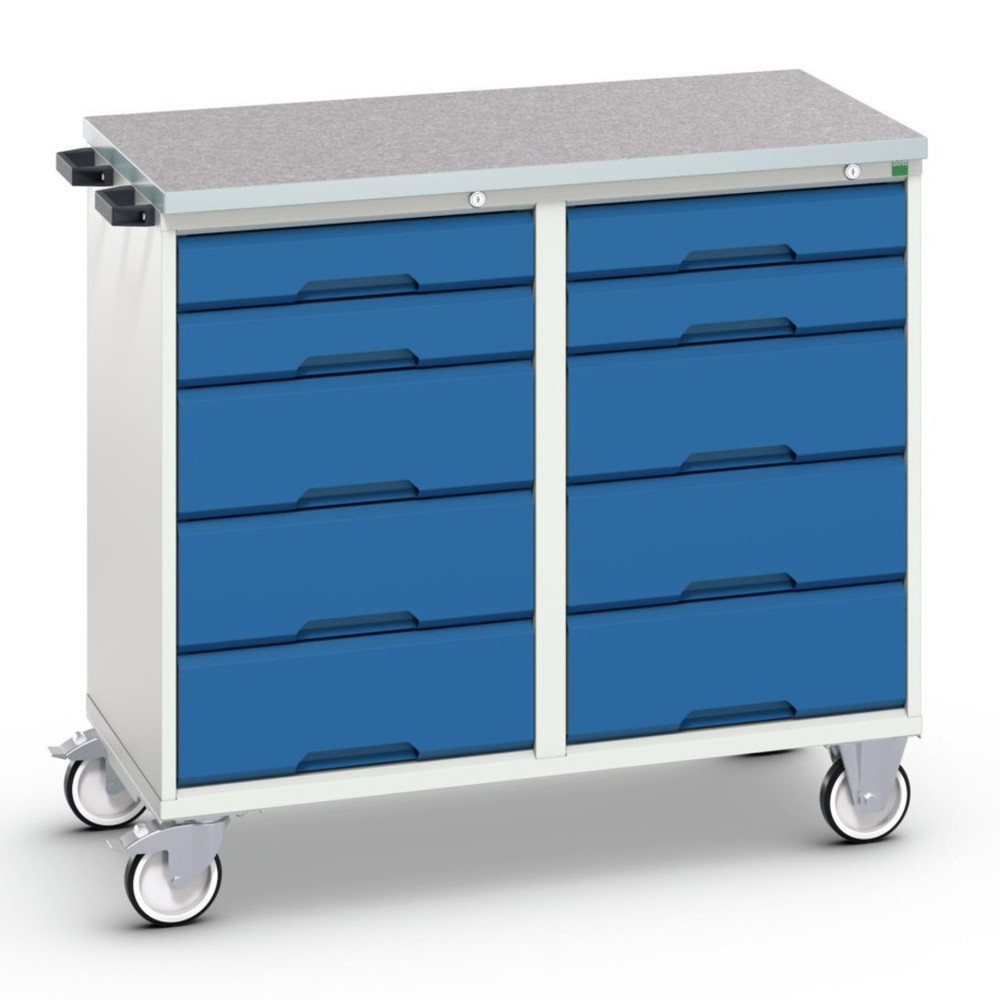 Produktabbildung: bott verso Montagewagen, mit 10 Schubladen und Linoleum-Top, BxTxH: 1050 x 600 x 980 mm