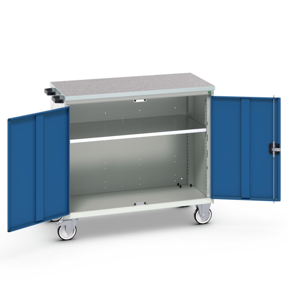 Produktabbildung: bott verso Werkstattwagen, mit 2 Türen, Fachboden und Linoleum-Top, BxTxH: 1050 x 600 x 980 mm
