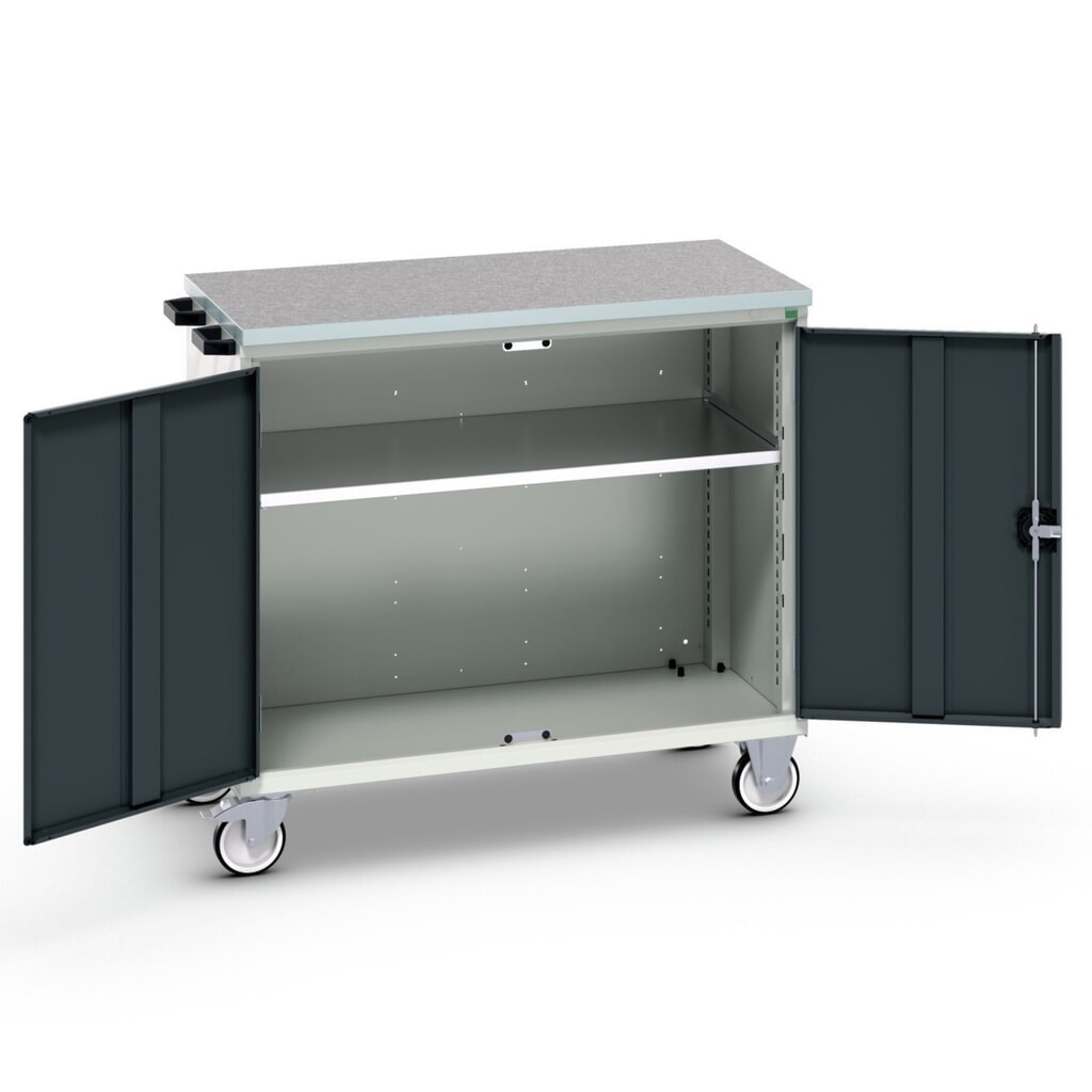 Produktabbildung Nr. 1: bott verso Werkstattwagen, mit 2 Türen, Fachboden und Linoleum-Top, BxTxH: 1050 x 600 x 980 mm