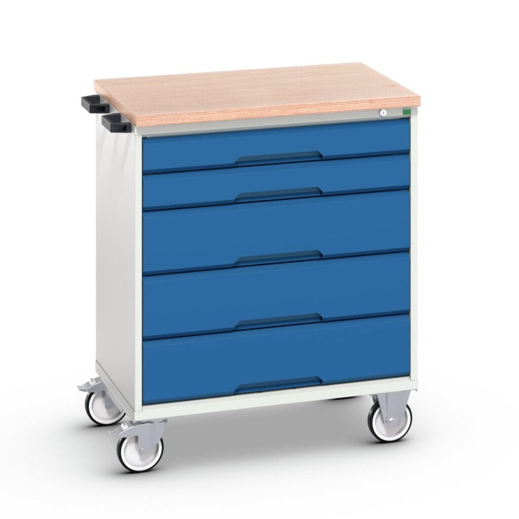 Produktabbildung Nr. 1: bott verso mobiler Schubladenschrank, mit 5 Schubladen und Multiplex Top, BxTxH: 800 x 600 x 980 mm
