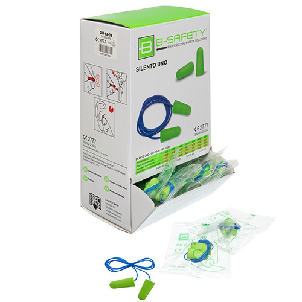 N° de l'image du produit 2 : Bouchons d’oreilles B-Safety SILENTO UNO, à usage unique, avec cordon, 100 paires/UV
