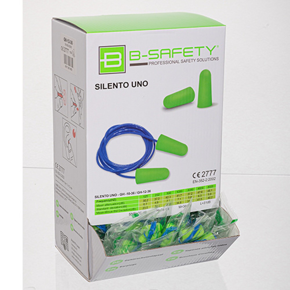 N° de l'image du produit 3 : Bouchons d’oreilles B-Safety SILENTO UNO, à usage unique, avec cordon, 100 paires/UV